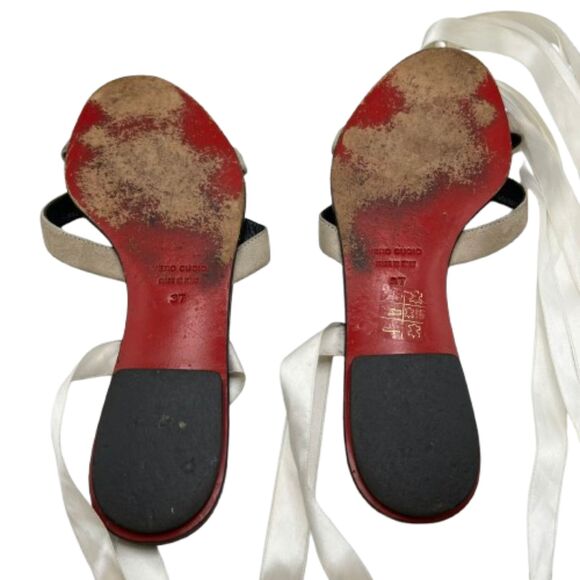 Dolce & Gabbana Women's Satin & Suede Lace-Up Ivory Sandals Size 7 (EU 37) - Picture 6 of 7